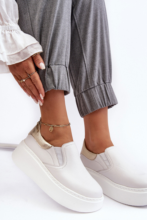 Жіноче шкіряне спортивне взуття на платформі білі Lemar Manish