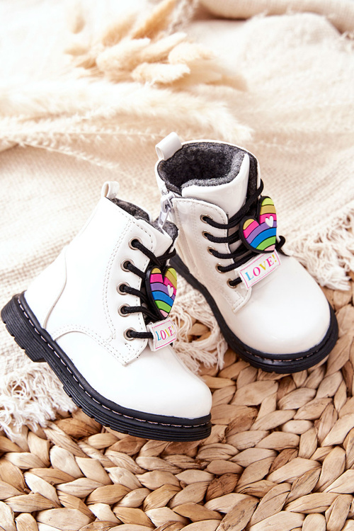 Лаковані вовняні утеплені чоботи білі Anlon