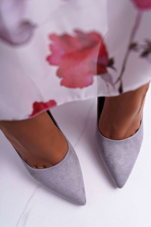 Жіночі замшеві туфлі на шпильці сірі Yanna