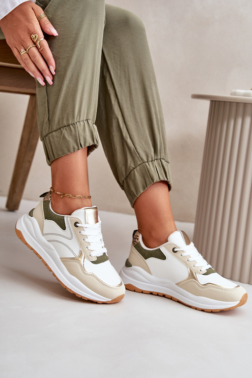 Жіночі кросівки на платформі з еко шкіри Issatta бежево-зеленого кольору