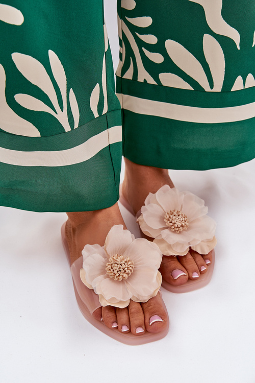 Прозорі Плоскі Жіночі Сандалі З Штучною Квіткою Нюд Вобетта