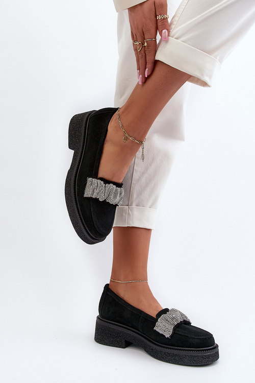 Жіночі замшеві мокасини з декоративним ремінцем Zazoo 3419 чорні