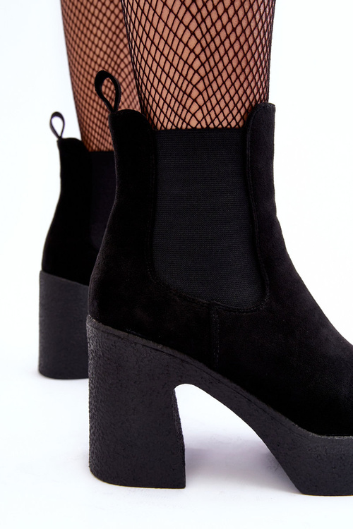 Шкіряні черевики на масивному каблуці Чорні Sunilda