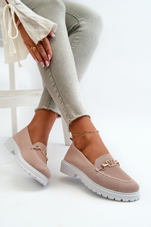 Жіночі лофери на плоскій підошві із золотистими деталями рожевого кольору Limentia