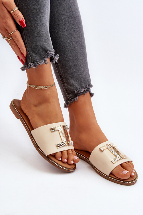 Жіночі тапочки з бежевим орнаментом Ollavia