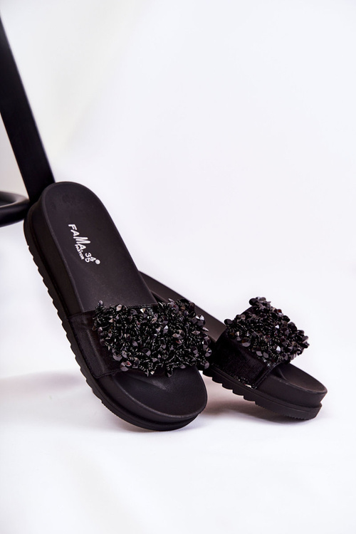 Жіночі тапочки на платформі з орнаментом Чорні Альміна