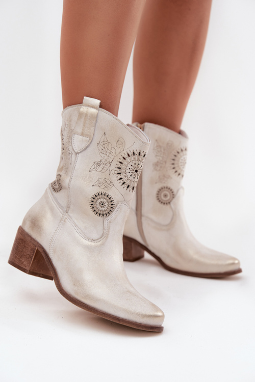 Замшеві шкіряні жіночі черевики з перфорацією на підборах Zazoo 3844 золото зношене