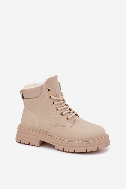 Жіночі утеплені чоботи з хутром на блискавці світло-бежеві Tharika