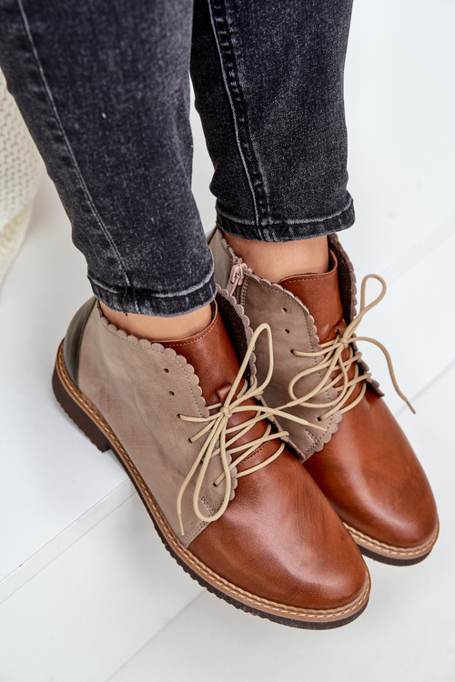 Шкіряні Черевики На Плоскому Каблуці Коричневі Zazoo 4078