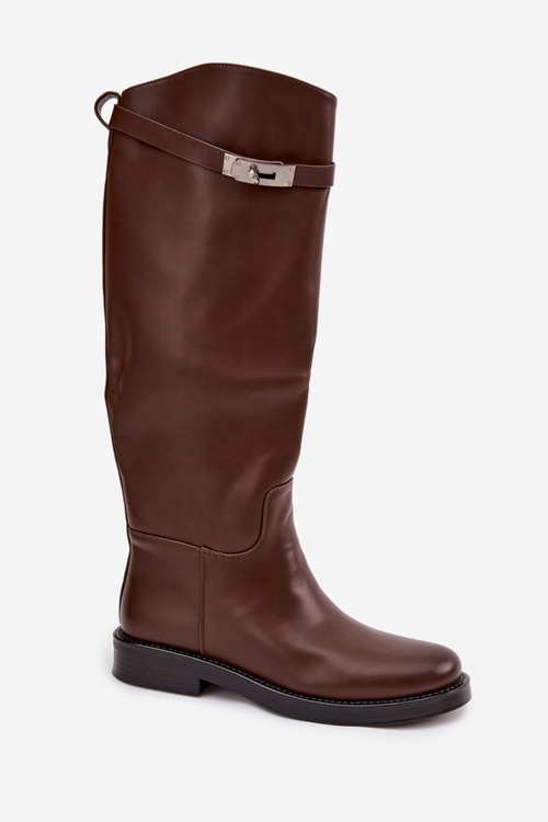 Жіночі чоботи з декоративною стрічкою з еко шкіри шоколадні Palisse