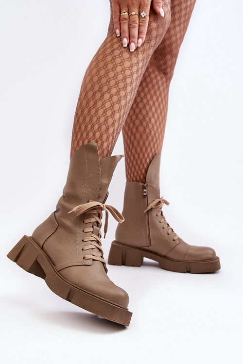 Жіночі шкіряні ботильйони Chelsea на масивному підборі Zazoo 976A темно-бежевий