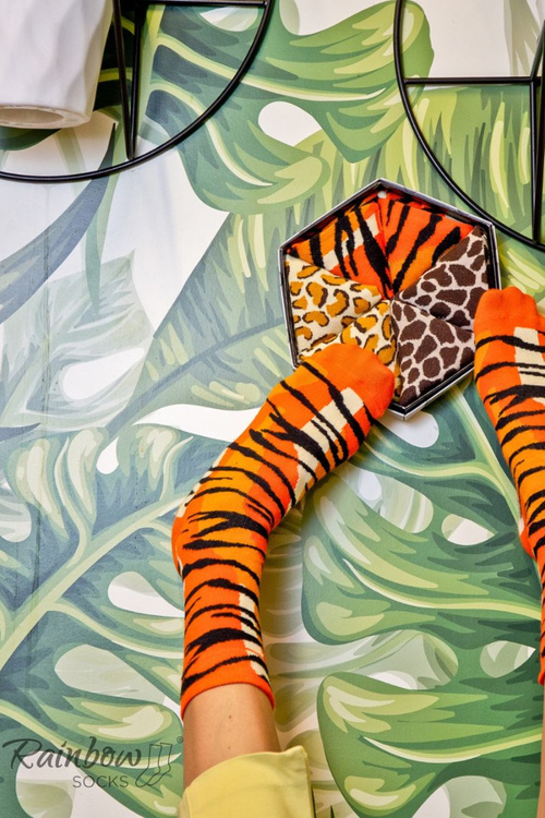 Райдужні шкарпетки з мотивами диких тварин Жираф Пантера Тигр 3 пари