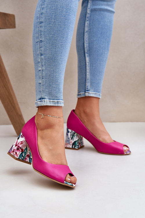 Шкіряні туфлі з декоративним каблуком Фуксія Lewski Shoes 2608/K