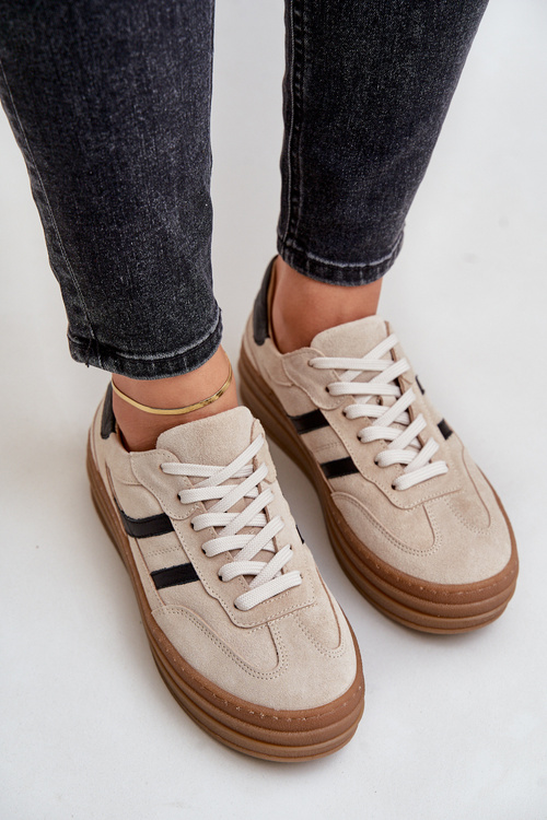 Замшеві кросівки на платформі бежеві Zazoo N1176
