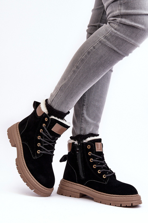 Жіночі стьобані черевики з хутряною підкладкою, чорні фенан