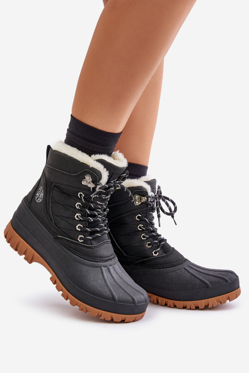 Жіночі зимові черевики на шнурівці з хутром чорні Lee Cooper LCJ-24-44-2868