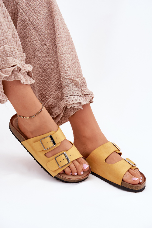 Жіночі Сандалі На Корковій Платформі З Пряжкою Жовті Evisolla