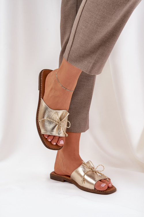 Сандалі На Плоскій Підошві З Декоративним Бантом Золоті Deonelis