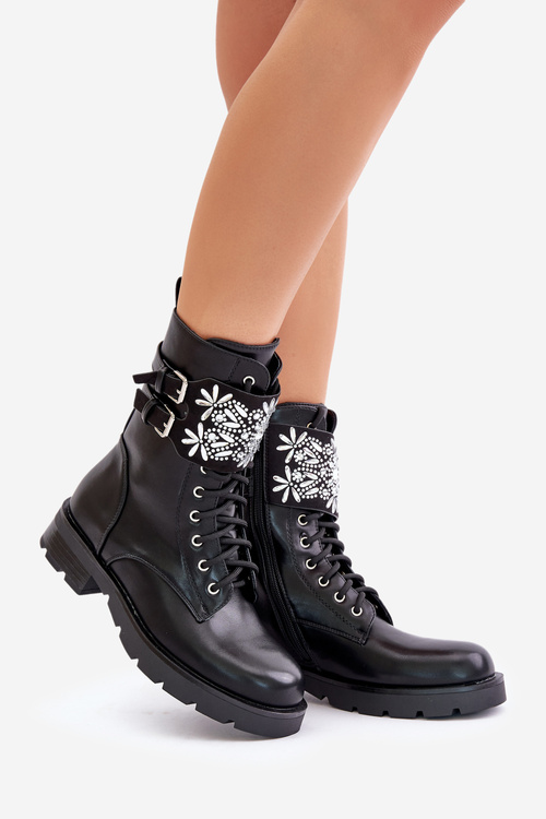 Утеплені робочі черевики з декоративним ремінцем і пряжками чорного кольору Viveria