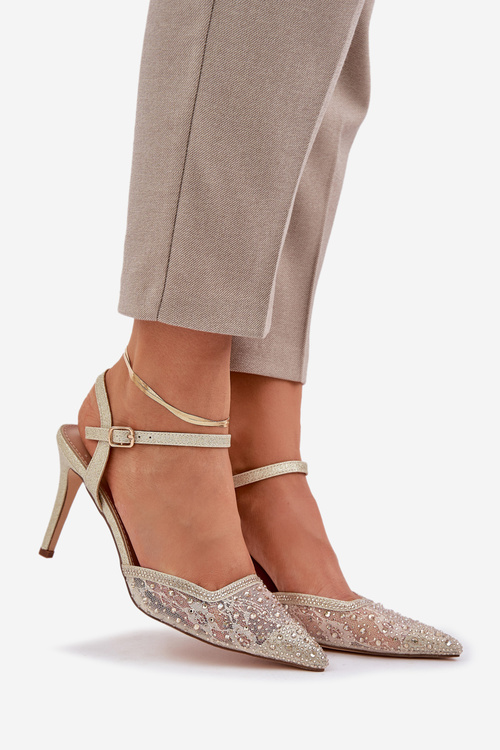 Прикрашені Туфлі На Каблуку З Відкритою П’ятою Золоті Nanadra