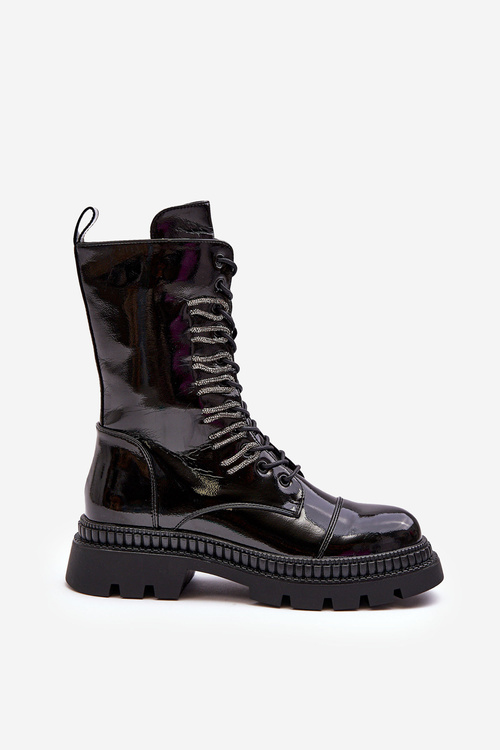 Жіночі поліровані черевики на шнурівці чорні SBarski MR870-72