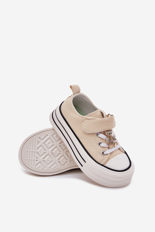 Дівчачі Кросівки З Золотою Аплікацією Ведмедик Бежеві Solena