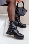 Черевики На Плоскому Каблуці Утеплені З Декоративними Ремінцями Чорні Felilania