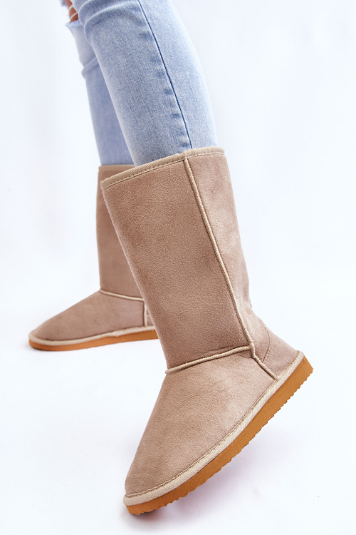 Жіночі замшеві високі зимові черевики утеплені бежеві Reyma