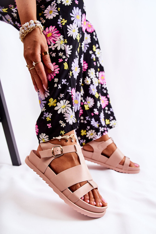 Шкіряні босоніжки на платформі світло-рожеві Tessy