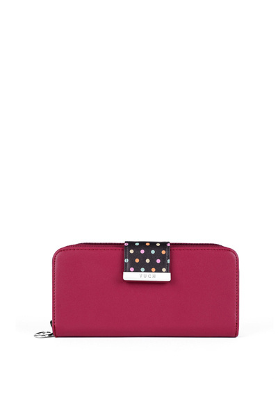 Жіночий великий гаманець на блискавці в крапки кольору фуксії Lunelly