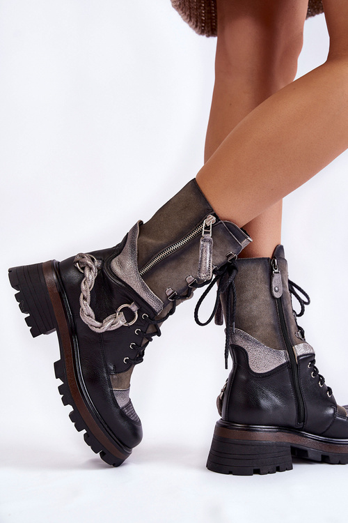 Чоботи шкіряні робочі Maciejka 05586-01 чорно-сірі