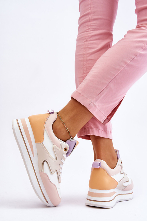 Модне шкіряне спортивне взуття біло-бежевого кольору Roen