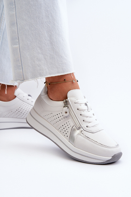 Жіночі шкіряні кросівки на платформі білого кольору Ligustra