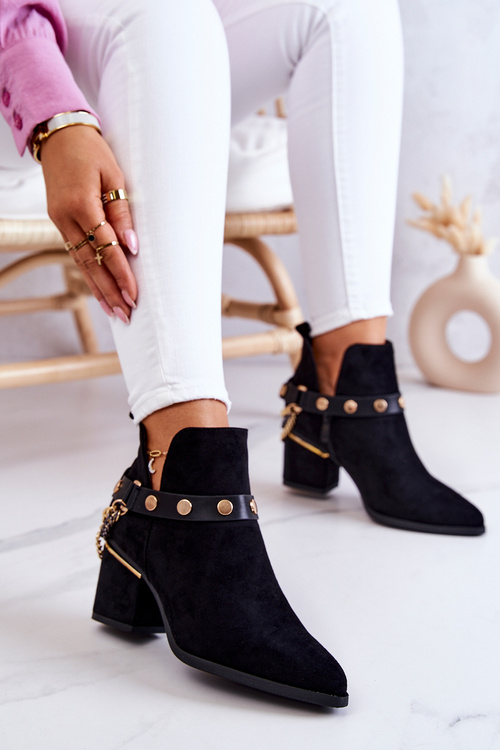 Замшеві жіночі чоботи з ланцюгом Чорні Tracy