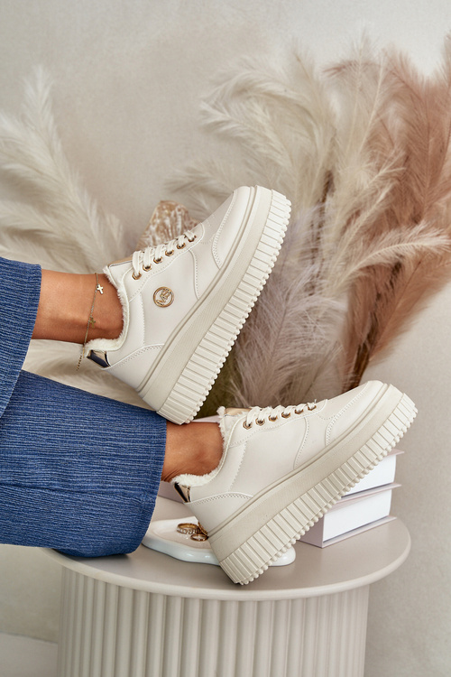 Кросівки жіночі спортивні утеплені на масивній підошві бежеві Ardiela