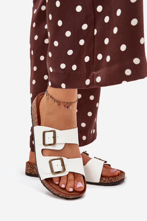 Жіночі Сандалі На Корковій Платформі З Пряжками Білі Vesina