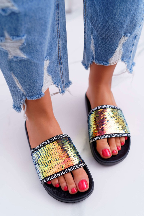 Жіночі райдужні золоті красиві шльопанці