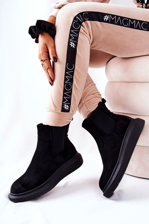 Замшеві черевики на платформі на шнурівці Чорні Marissa