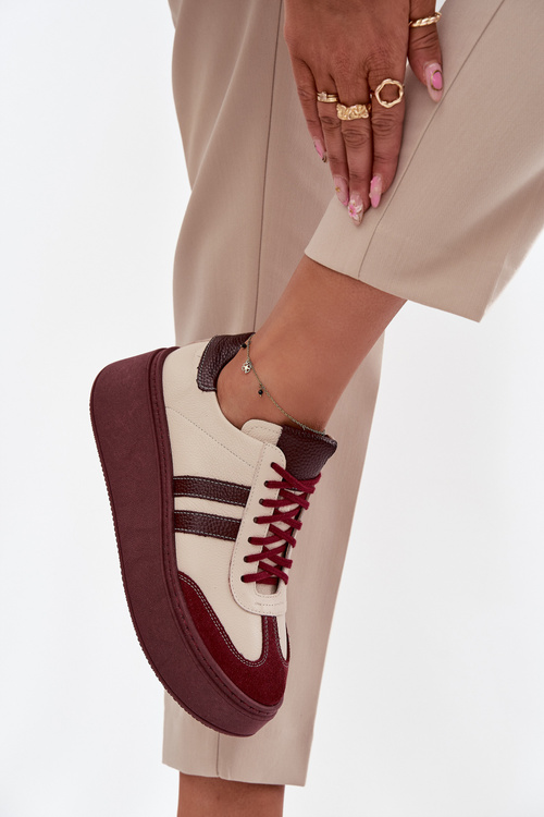Шкіряні жіночі кросівки на платформі Zazoo 3775 бежево-бордові