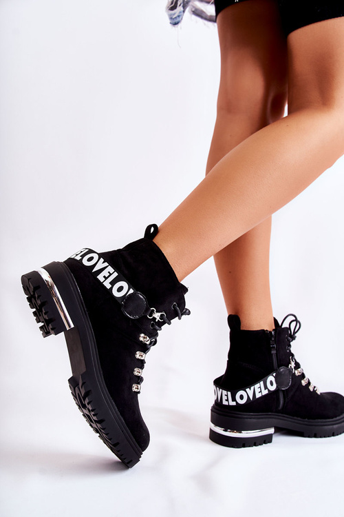 Замшеві теплі черевики з поясом Чорні Aurelio