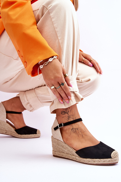 Замшеві еспадрільї Босоніжки на танкетці Чорні Cammer