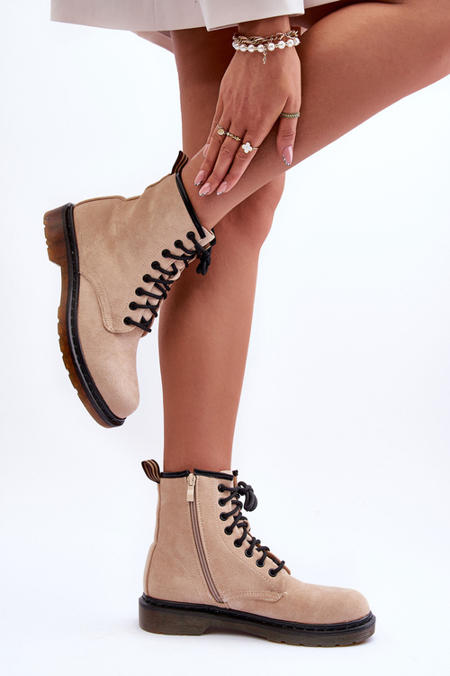 Жіночі замшеві ботильйони на плоскому каблуці бежеві Asteoris