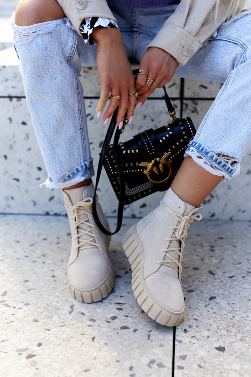 Замшеві черевики на платформі Lewski Shoes 3177 Світло-бежевий