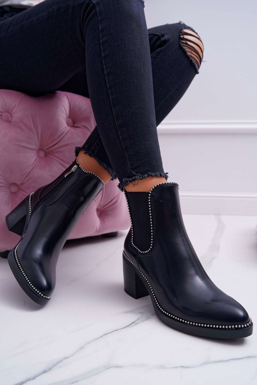 Чоботи жіночі на підборах зі стразами Чорні ритмічні