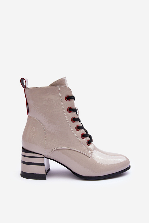 Чоботи лаковані на підборах SBarski MR870-49 світло-сірі