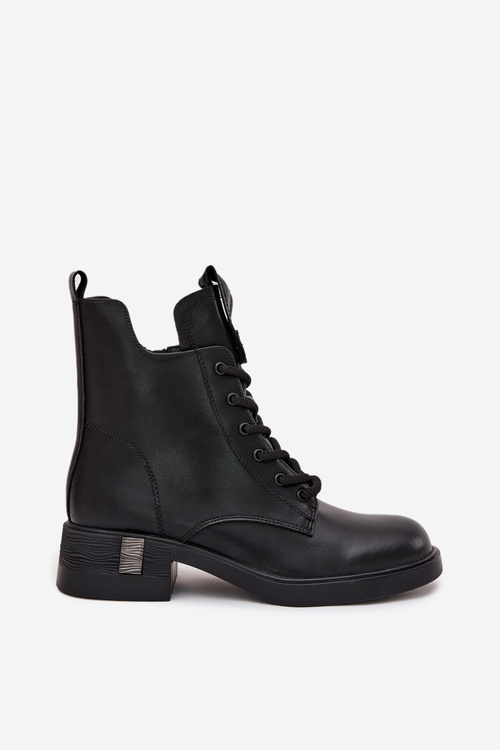 Шкіряні жіночі чоботи на низькому каблуці Vinceza 66818 Чорні