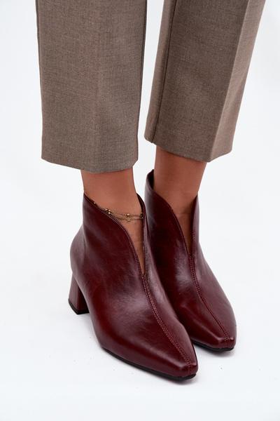 Еко Шкіряні жіночі чоботи на підборах Бордо Rylina