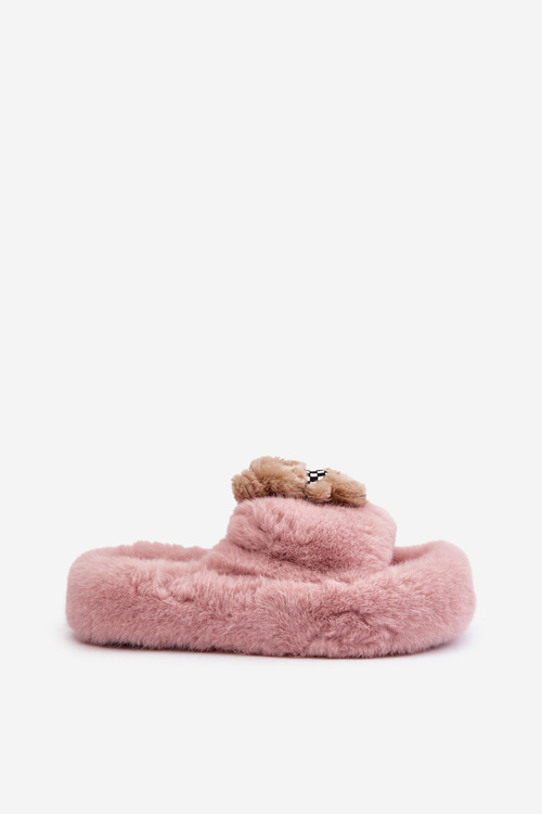 Жіночі тапочки зі штучного хутра з ведмедиком Рожеві Румунія