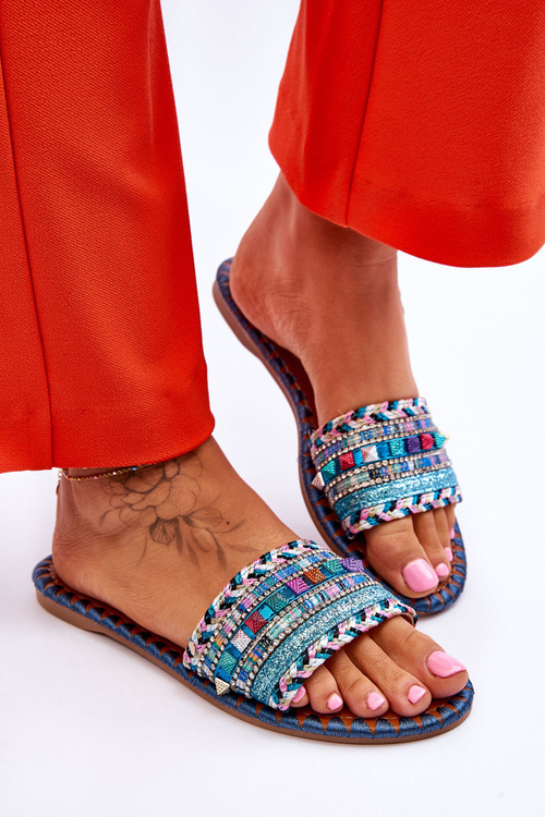 Жіночі тапочки з прикрасами сині Bellisa