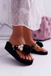 Жіночі шльопанці з квіточками чорного кольору Шарме